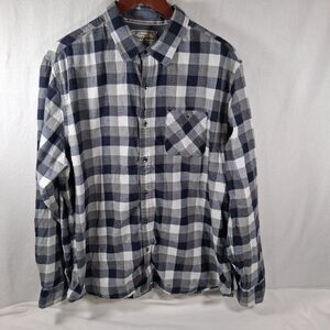 Flag & Anthem Men's XL Long Sleeve Button Up Shirt Blue & Gray Plaid Casual